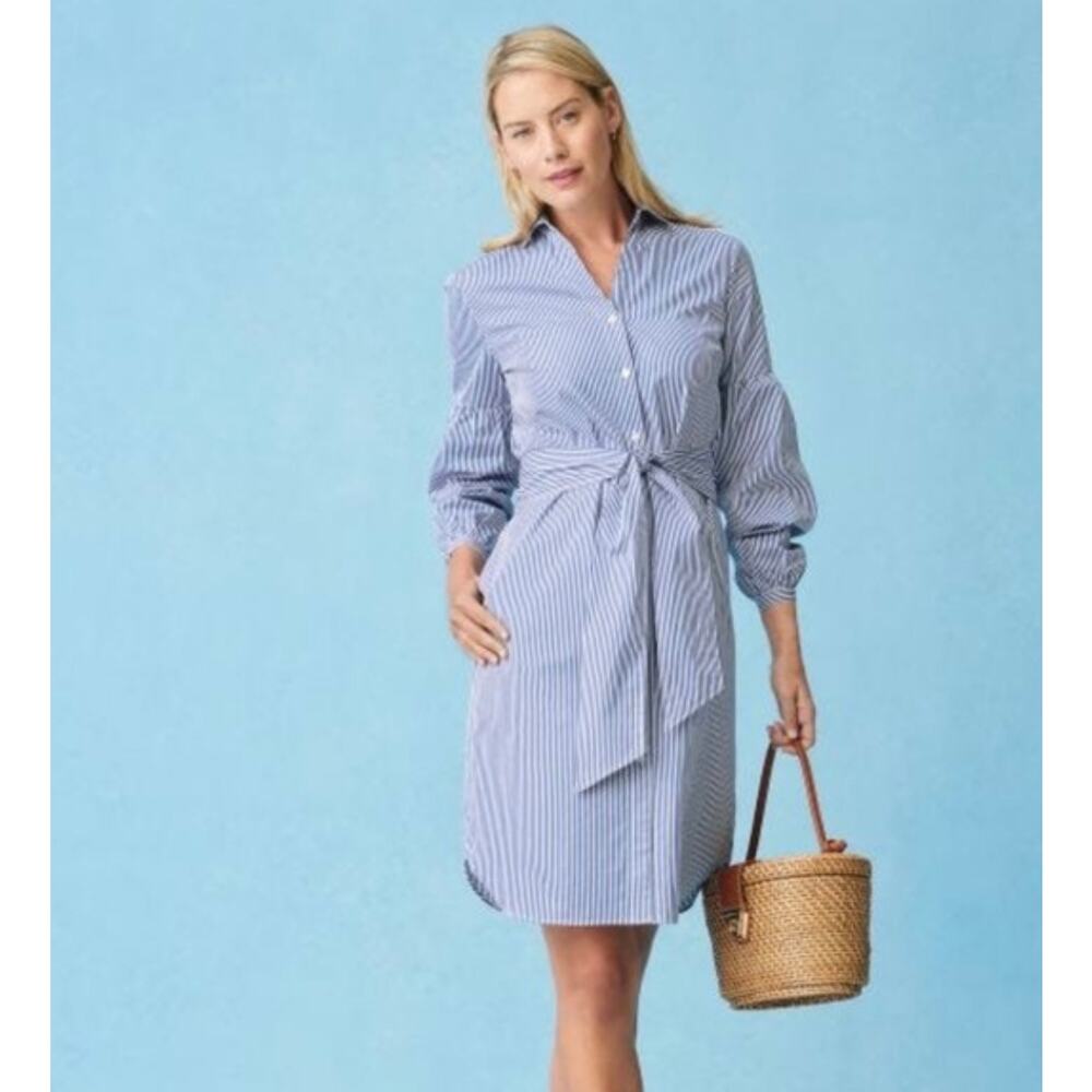 J. McLaughlin Blue Striped Midi Shirt Dress